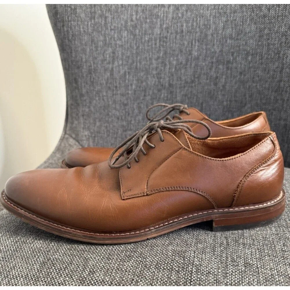 Stacy Adams Marlton Plain Toe Oxford Mens 8.5M Brown Cognac Leather Dress Shoes